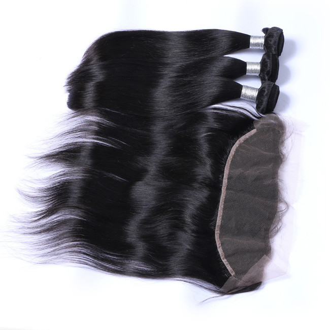 Virgin Weave Peruvian Straight Hair Bundles 10a With 13x4 Lace Frontal