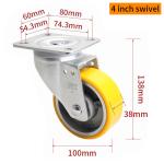 Yellow Industrial Castor Wheels 4 Inch 100mm 300 Kg Caster Wheels