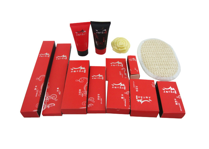 Disposable Hotel Amenities Set , Hotel Room Amenities Red Black Color 14 Items