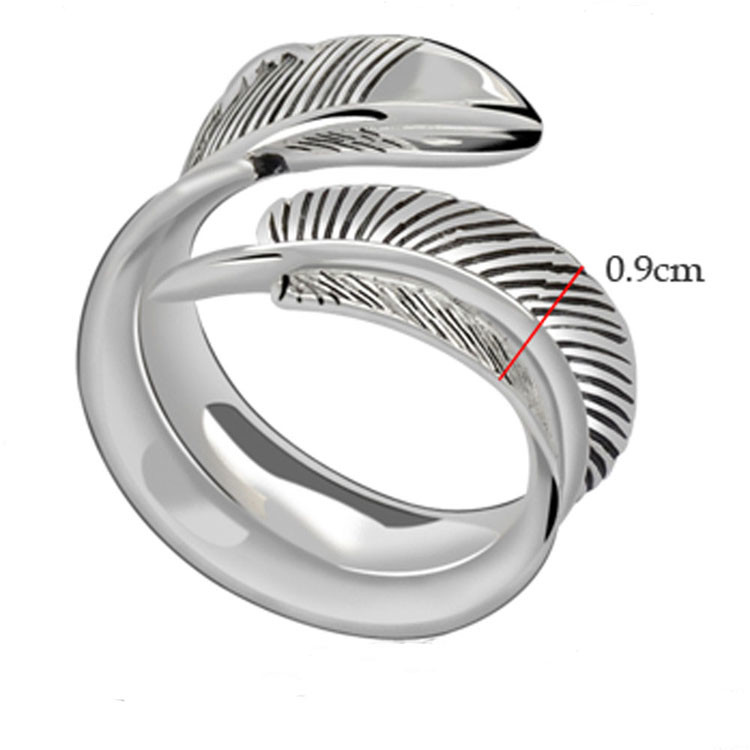 925 Silver Feather Ring Vintage Plume Adjustable Opening Band Ring (011231W)
