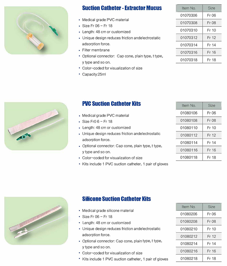 Different sizes Fr 06- Fr 18 sputum suction catheter 48cm medical sterile mucus extractor