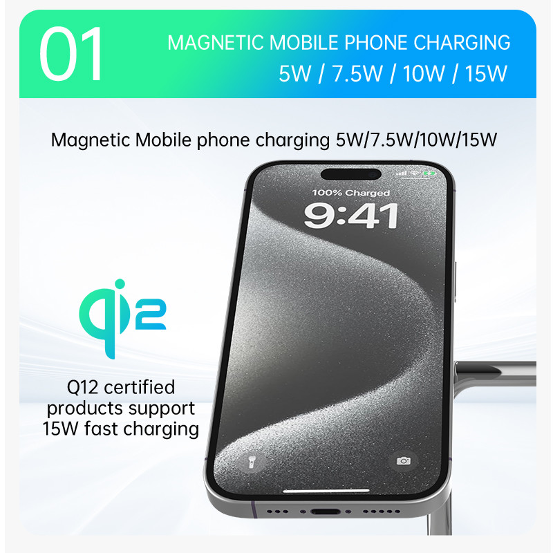 Universal Qi 2 Wireless Charger Station for Smart Devices Charging at <8mm Distance 110-205KHz