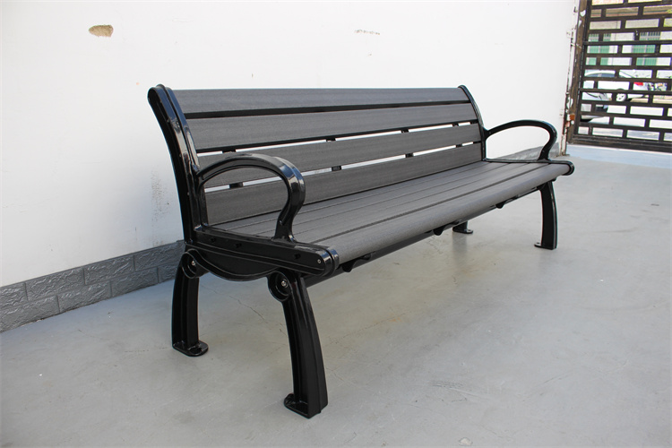 Recycled Plastic Slats Outdoor Garden Wooden Bench With Sandblasted Powder Coated