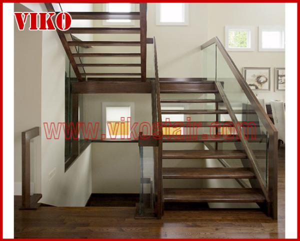 Solid Wood Staircase VK90S Beech Handrail Tread Beech ,Railing tempered glass,