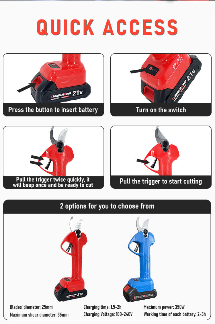 Professional 25mm Cutting Diameter Battery Power Tree Pruner Pruning Shear Electric