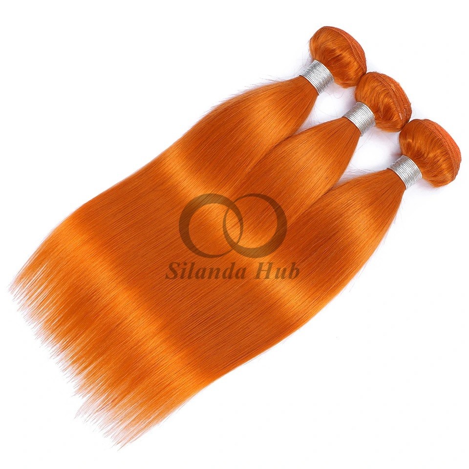 Orange Straight Remy Human Hair Bundles Sew In Weave Bundles Brazilian Bundle Deals