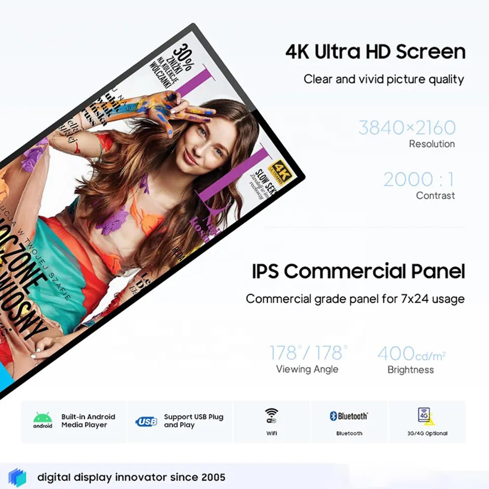 75 Inch Full Screen Indoor 4K Ads Display Floor Standing Advertising Player Info Poster WIFI Android LCD Digital Signage