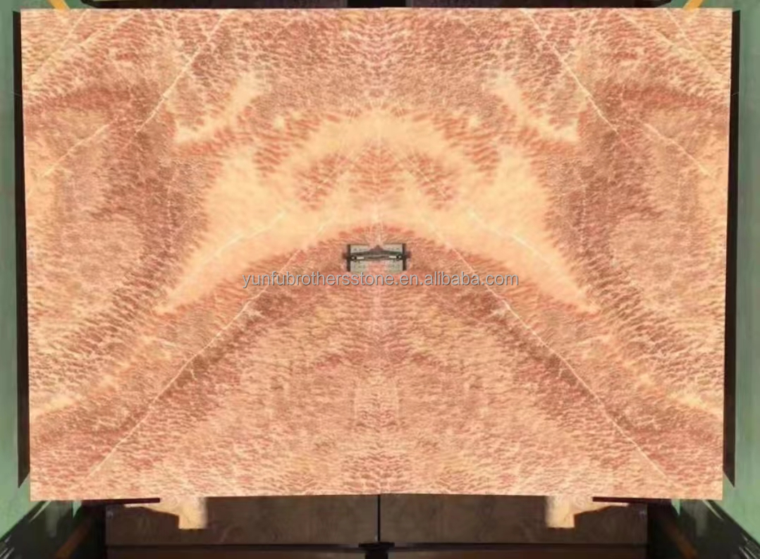 Modern Design Polished Marble Bookmatch Tile Custom Backlit Red Dragon Jade Onyx Wall