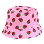 Double-sided strawberry printed fisherman hat Outdoor beach bucket hat
