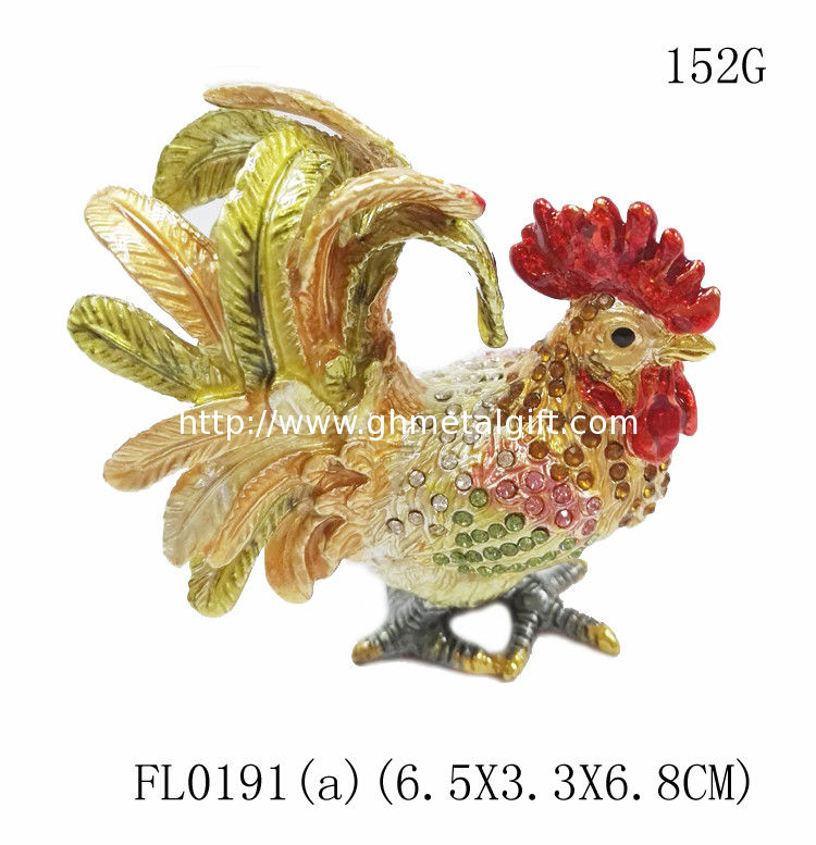 Fancy Mini Rooster Metal Jewelry Box pewter jewelry box with rooster design