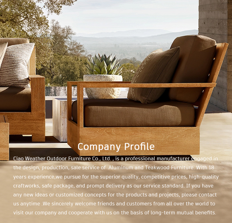Water-resistant Fabric and Outdoor Foam Cushion Customized Modern Teak Sofa Set for Garden