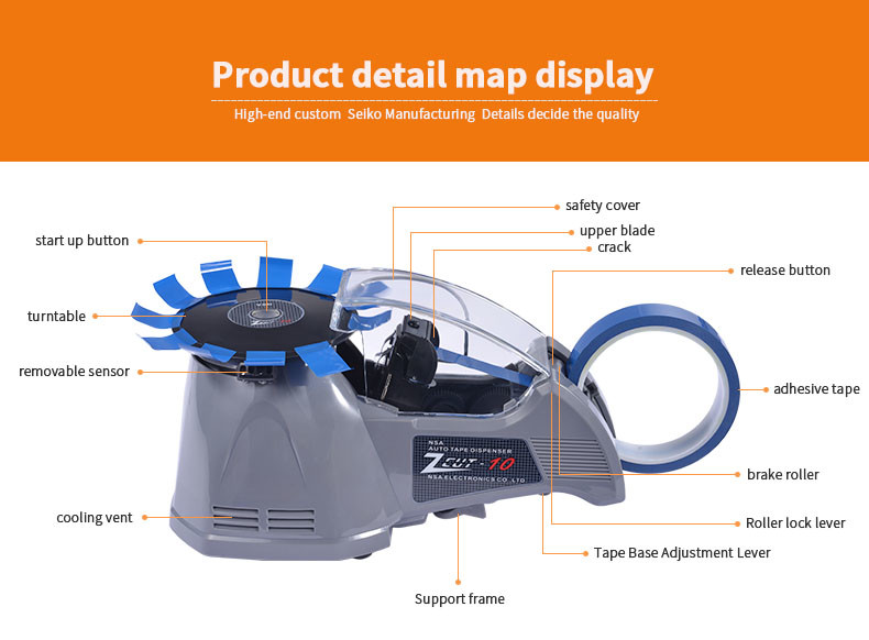 Auto Turntable Tape Dispenser Zcut 870 25mm Width ABS Material