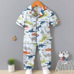 Short Sleeved Cardigan Pajama Set Full Flower Button Up Pyjamas For 120cm Height