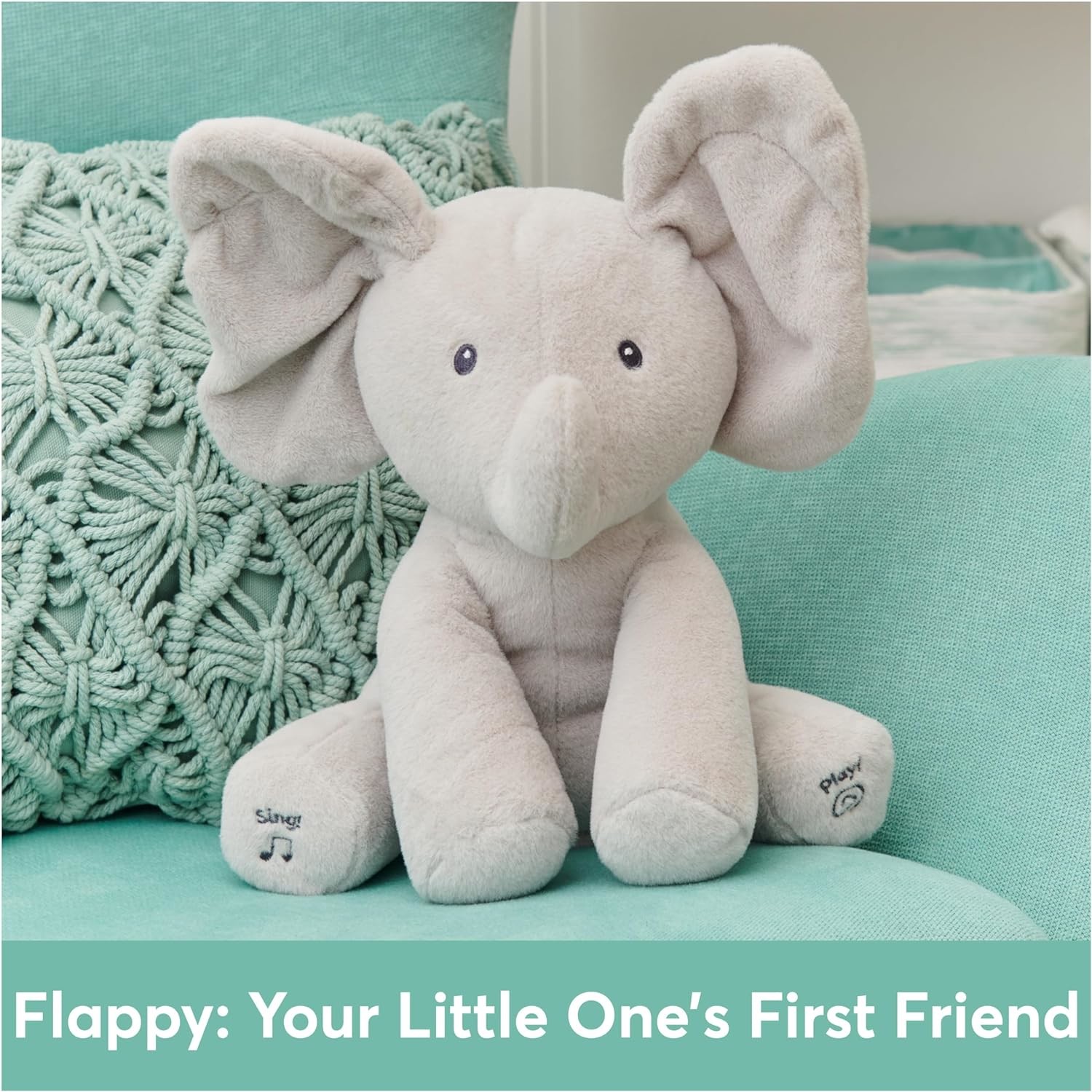 GUND Baby Animated Flappy The Elephant Plush, Singing Stuffed Animal Baby Toy for Ages 0 and Up, Gray, 12"