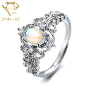 Quality Adjustable Moonstone Personalized Silver Ring Nickel Free wholesale