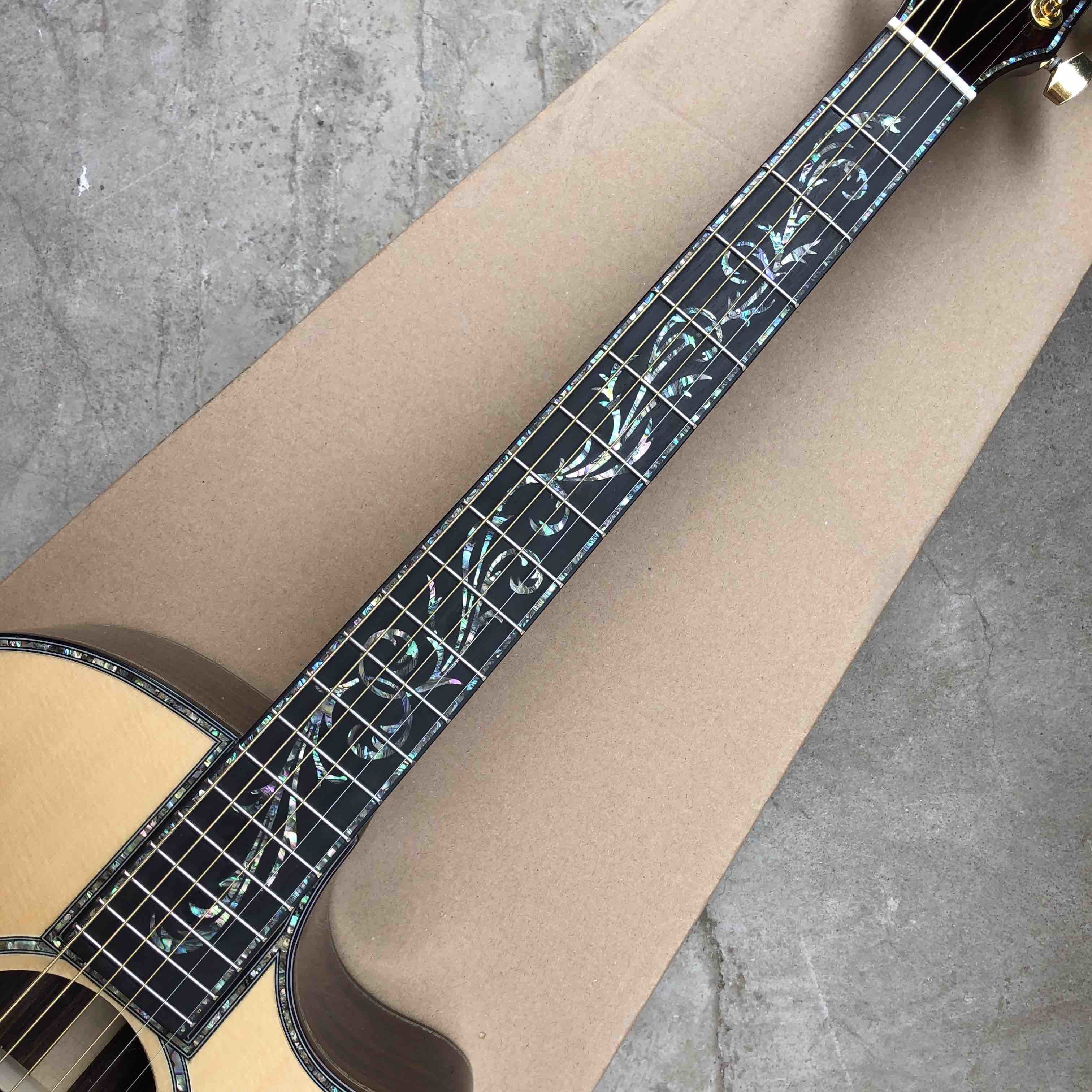 Custom 41"Acoustic Guitar Arm Rest Abalone Ebony Fingerboard Matte Finish Solid Spruce Top Electric Acoustic Guitar
