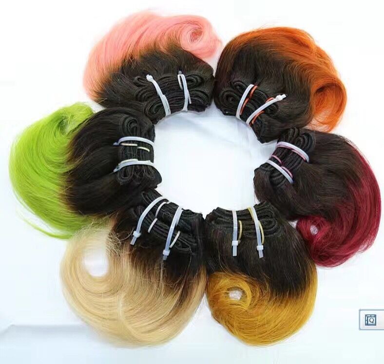 Short Hair Indian Human Hair Ombre Color Snail Curl Hair Weaves