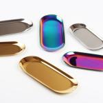 Gold Elliptical Plate 180mm Length 112g Metal Jewelry Tray