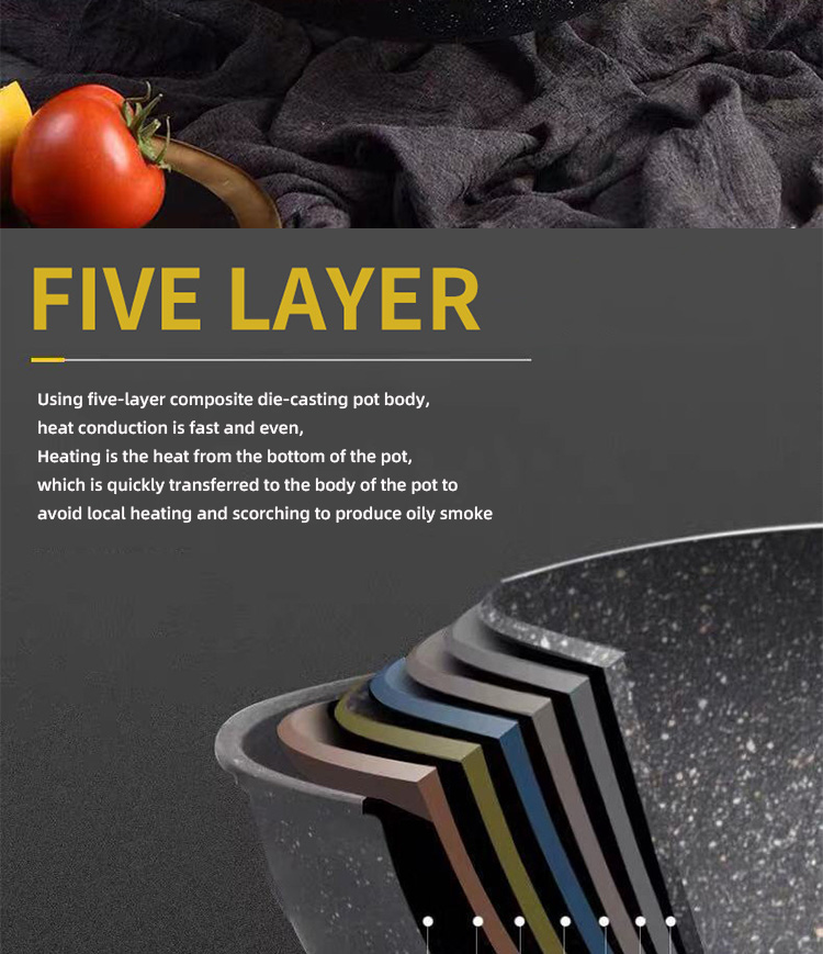 Hot Sale Black 32cm Flat Bottom Maifan Stone Skillet Cookware Cooking Non-stick Deep Frying Pan