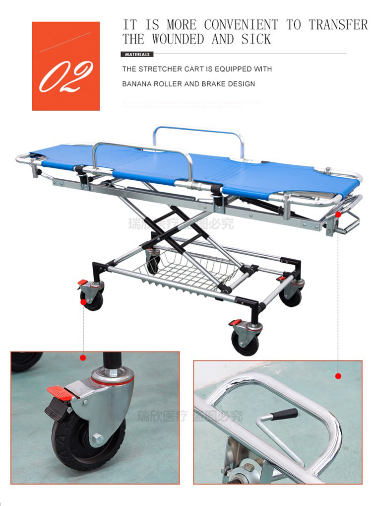 Blue Aluminum Alloy Emergency Ambulance Stretcher Bed For First Aid