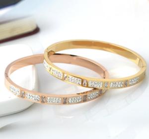 Quality Fashion Girls Stainless Steel Diamond Pave Gold Bracelet for Girl Jewelry Diamond inlay Bangles wholesale
