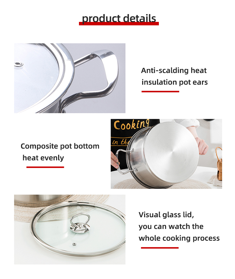 Amazon Top Seller Stainless Steel Food Soup Pot Cooking Pot With Glass Lid