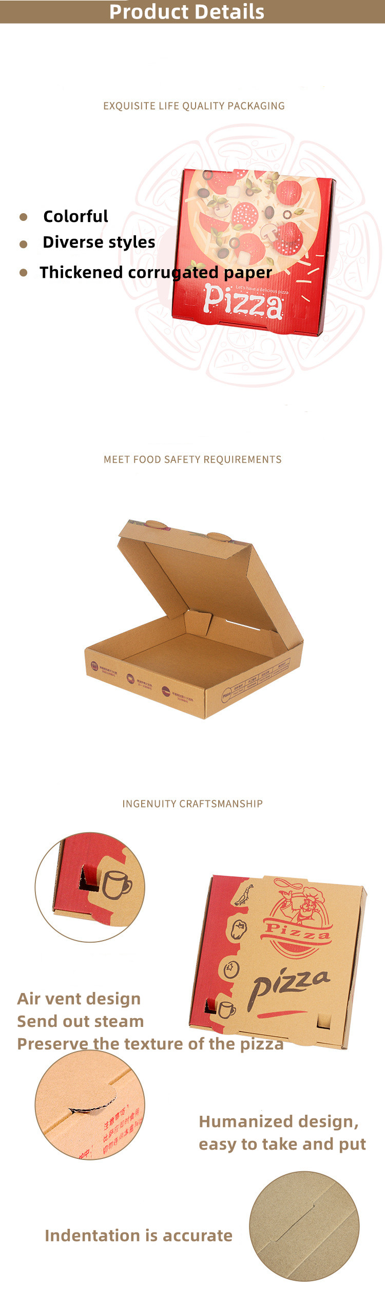 Gold Foil Printing Takeaway Pizza Box Packaging 16 Inch Foldable Square