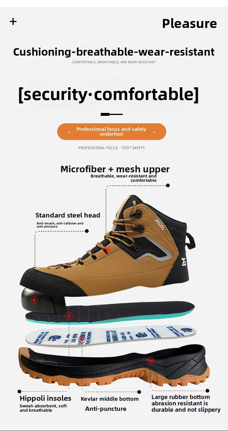 Brown / Green / Black OEM Security Work Boots Microfiber Leather Steel Toe Kevlar Midsole Work Shoes Rubber Sole