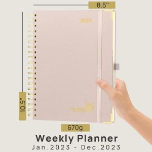 Quality Custom 6.5x8.5 Inch Daily Weekly Schedule 2023 Monthly Yearly Planner Light Pink wholesale