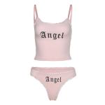 Two Piece Sexy Girls Angel Underwear Set Black Letter Printing