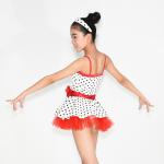Lycra Kids Dance Clothes Red White Polka Dot Dance Dress With Flowers Trim