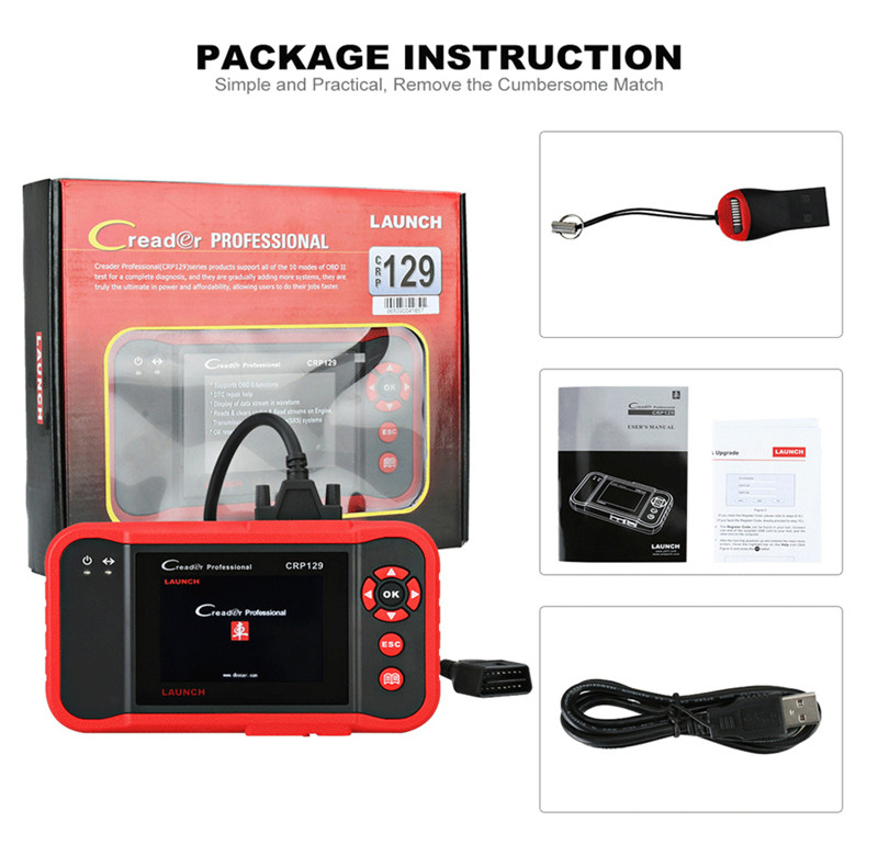 LAUNCH Creader CRP129 ENG/AT/ABS/SRS EPB SAS Oil Service Light resets auto obd2 eobd code reader diagnostic Scanner tool