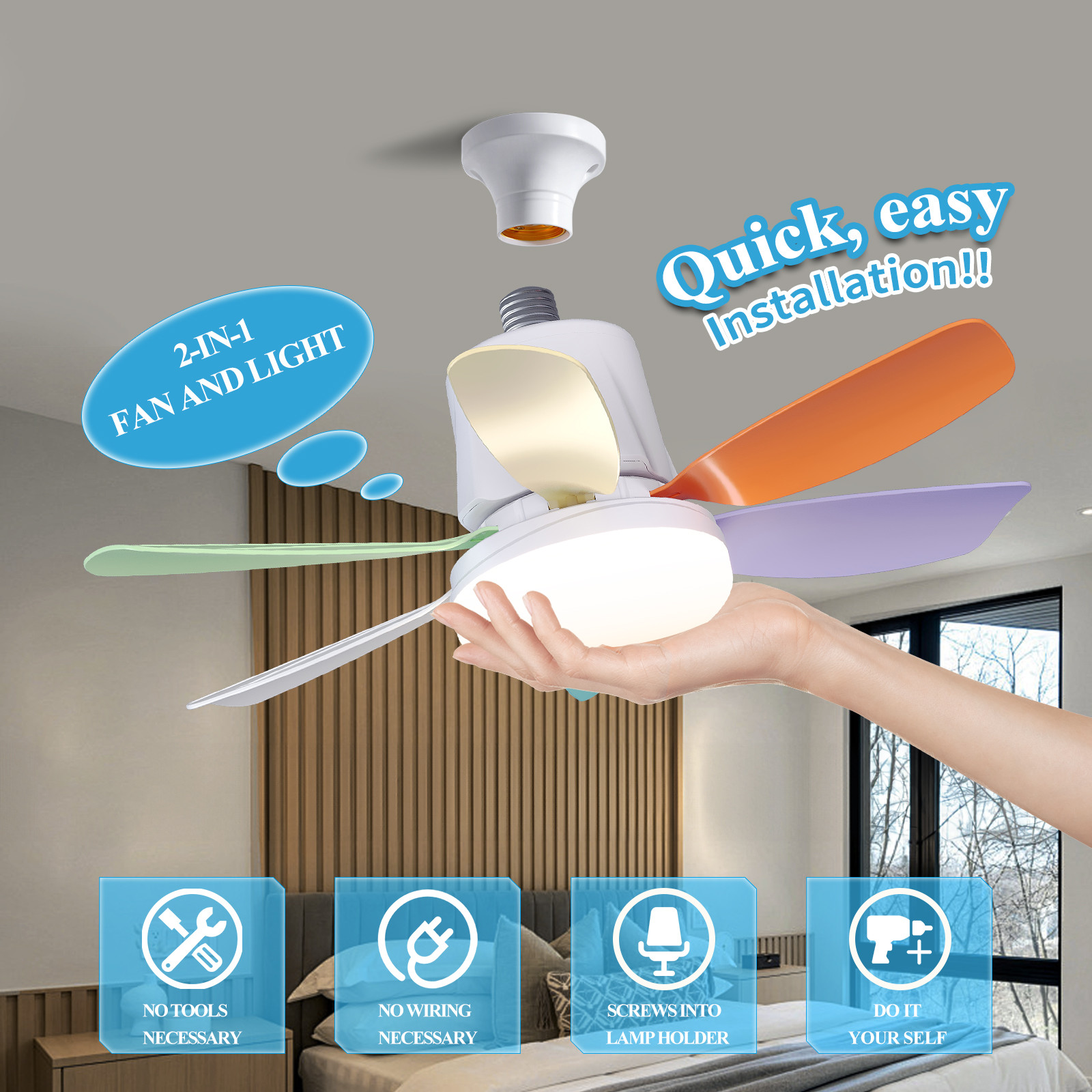 Moving Head Intelligent Home Decor 360 Degree Rotating Ceiling Fan With Dimmable LED Light