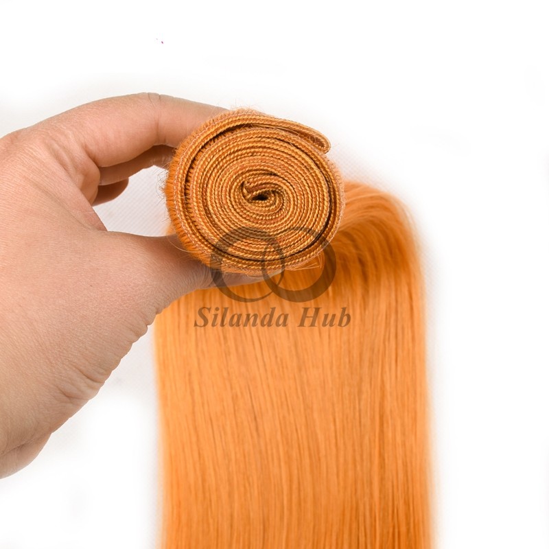 Orange Straight Remy Human Hair Bundles Sew In Weave Bundles Brazilian Bundle Deals