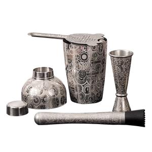 Quality Antique Silver Stainless Steel Homeware 4 Piece Cocktail Shaker Set wholesale