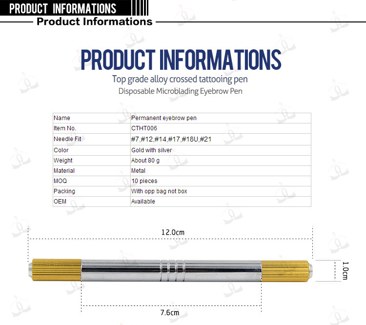 Golden Color Double Heads Microblading Manual Eyebrow Tattoo Pen 1.0cm Diameter