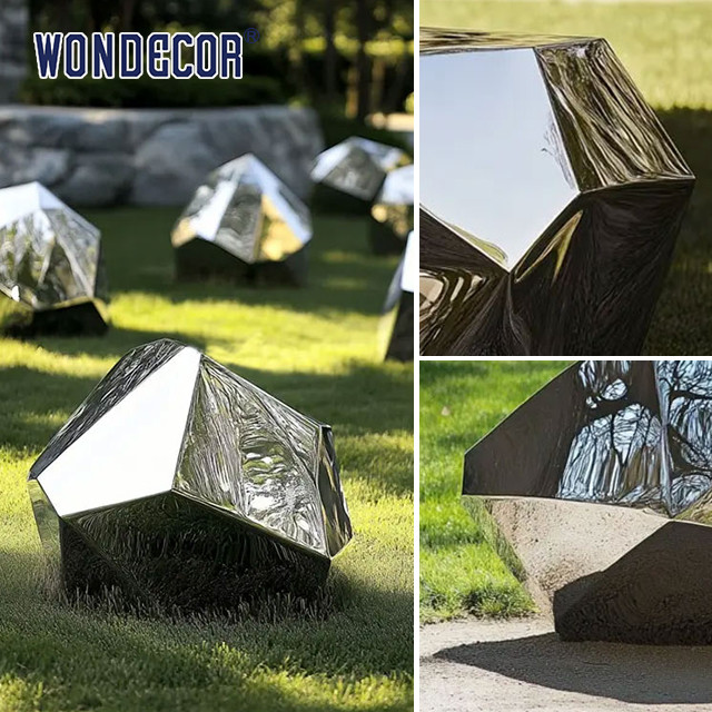 Outdoor park geometric pebble stainless steel sculpture