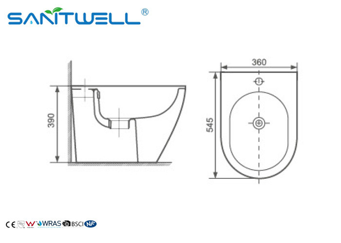 Lady Bathroom Back To Wall Bidet Sanitary Ware Ceramic Material 545*360*390mm