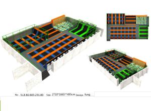 Quality 430M2 Long Square Shape Orange &amp; Green Style Trampoline Park Event Equipment wholesale