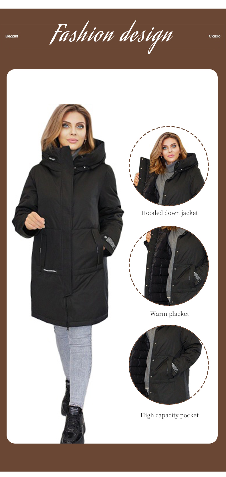 FODARLLOY 2022 High End Winter Puffer Jacket Ladies Warm Hooded Cotton-padded Clothes Women Slim Long Down Woman Jacket And Coat
