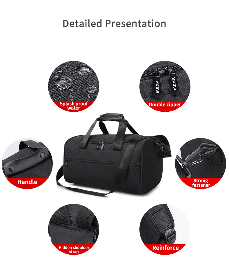 Water Retardant Leather Nylon Workout Duffle Bags Unisex 43cm Length