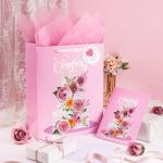 Custom Pattern Type Folding Pink Wedding Gift Packaging Tote Paper Bag for