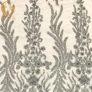 Quality Grey Heavy Handmade Beaded Lace Fabric For Fashion Show Dresses wholesale