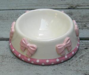 Quality Whimsical Pink Bow Posh Cat Bowls 5&quot; Inner Dia Ceramic Rabbit Food Bowl Ceramic Dog Bowls wholesale