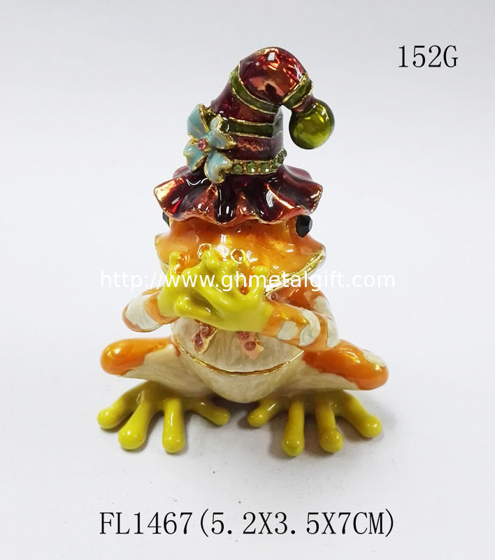 Pewter alloy gold plated three Frog Jeweled Trinket Box three Frog Jewelry trinket box Box for Jewerly