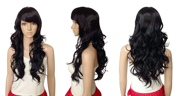 High Temperature Fiber Long Synthetic Wigs Side Fringe Light Brown