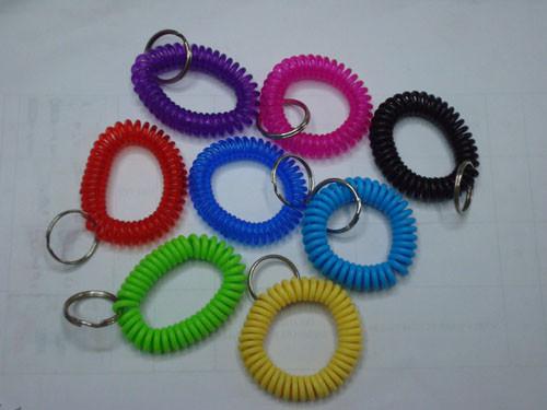 Plastic colorful wrist coil wrist band key ring chain for outdoor sport w/split