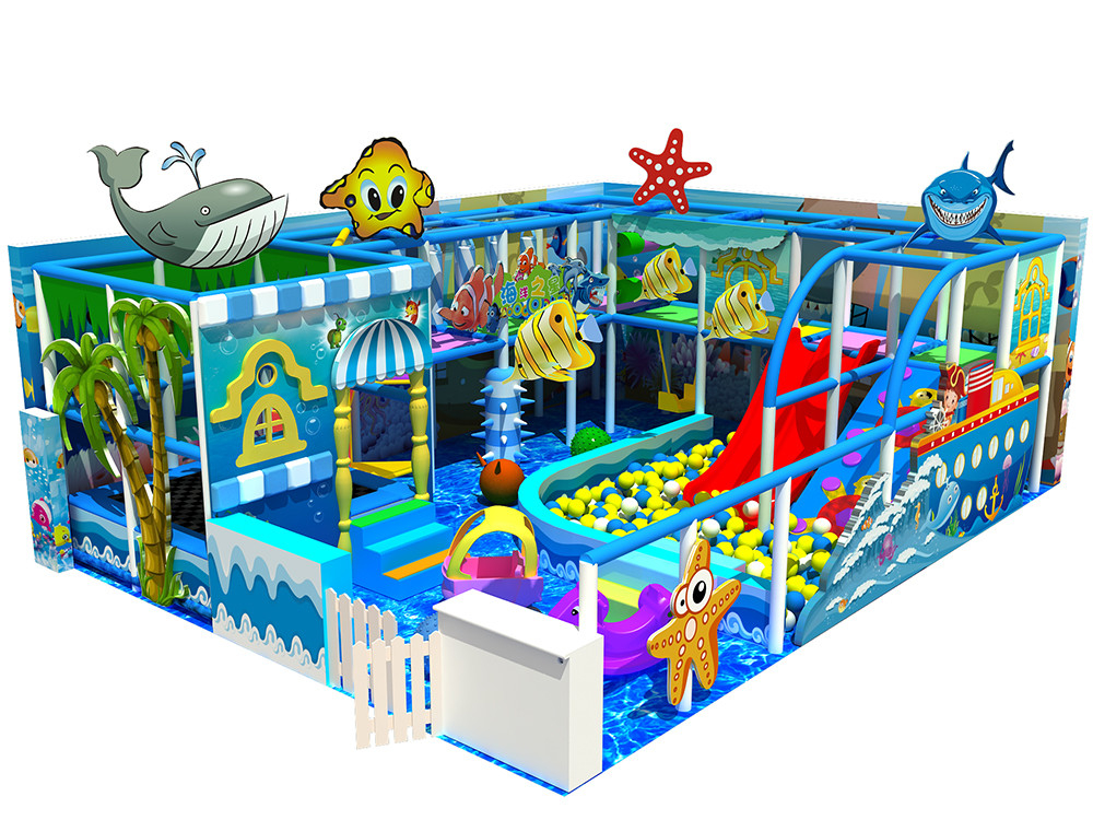 PVC Coated Soft Indoor Playground High Rise Trampoline With Plastic Slide Tube