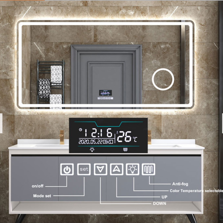 Tempered Touch Frameless Bathroom Mirror With LED Lighting And Defogger