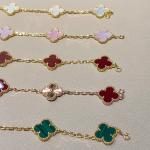 18k Solid Gold Bracelet Natural Diamond Replica Jewelry VAN Four Leaf Clover